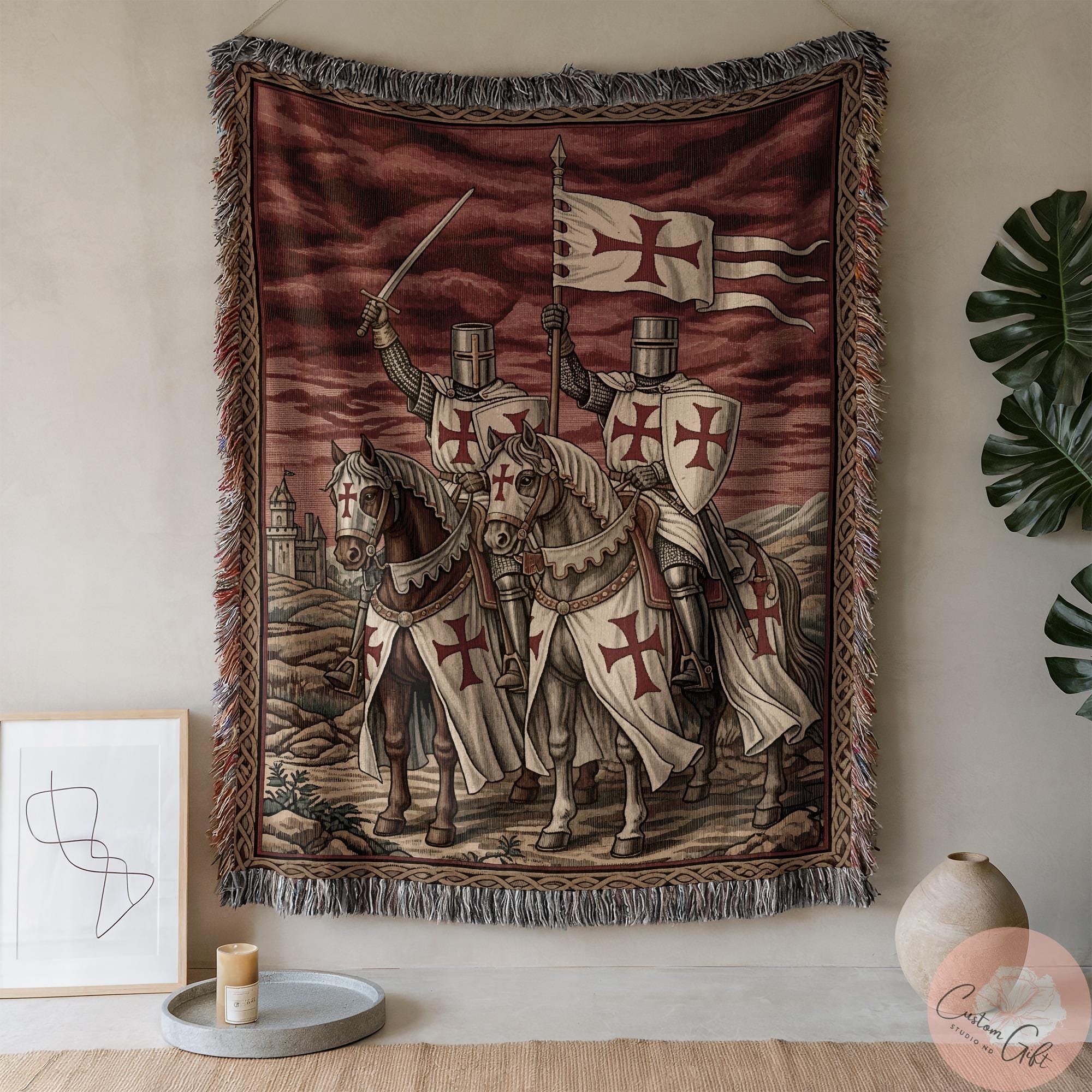Knight Shield Throw Templar Knights Crusader Blanket, Medieval Warrior Throw, Red Cross Art ...