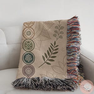 Bohemian Throw Blanket, Decorative Tapestry, Cozy Sofa Blanket, Layered Throw for Couch, Leaf Pattern Blanket, Modern Bed Cover