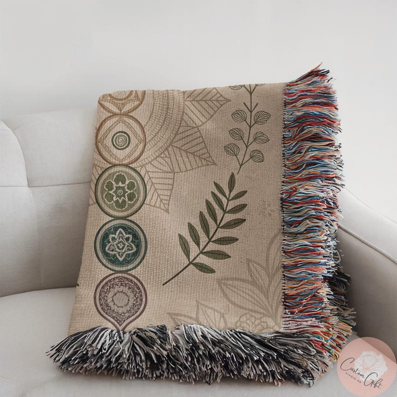 Bohemian Throw Blanket, Decorative Tapestry, Cozy Sofa Blanket, Layered Throw for Couch, Leaf Pattern Blanket, Modern Bed Cover