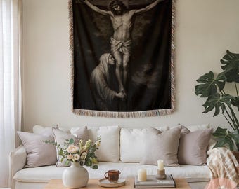 Jesus Christ Woven Blanket Pillow, Virgin Mary, Religious Art, Custom Tapestry, Christian Home Decor, Gift for Devout Christian, Orthodox