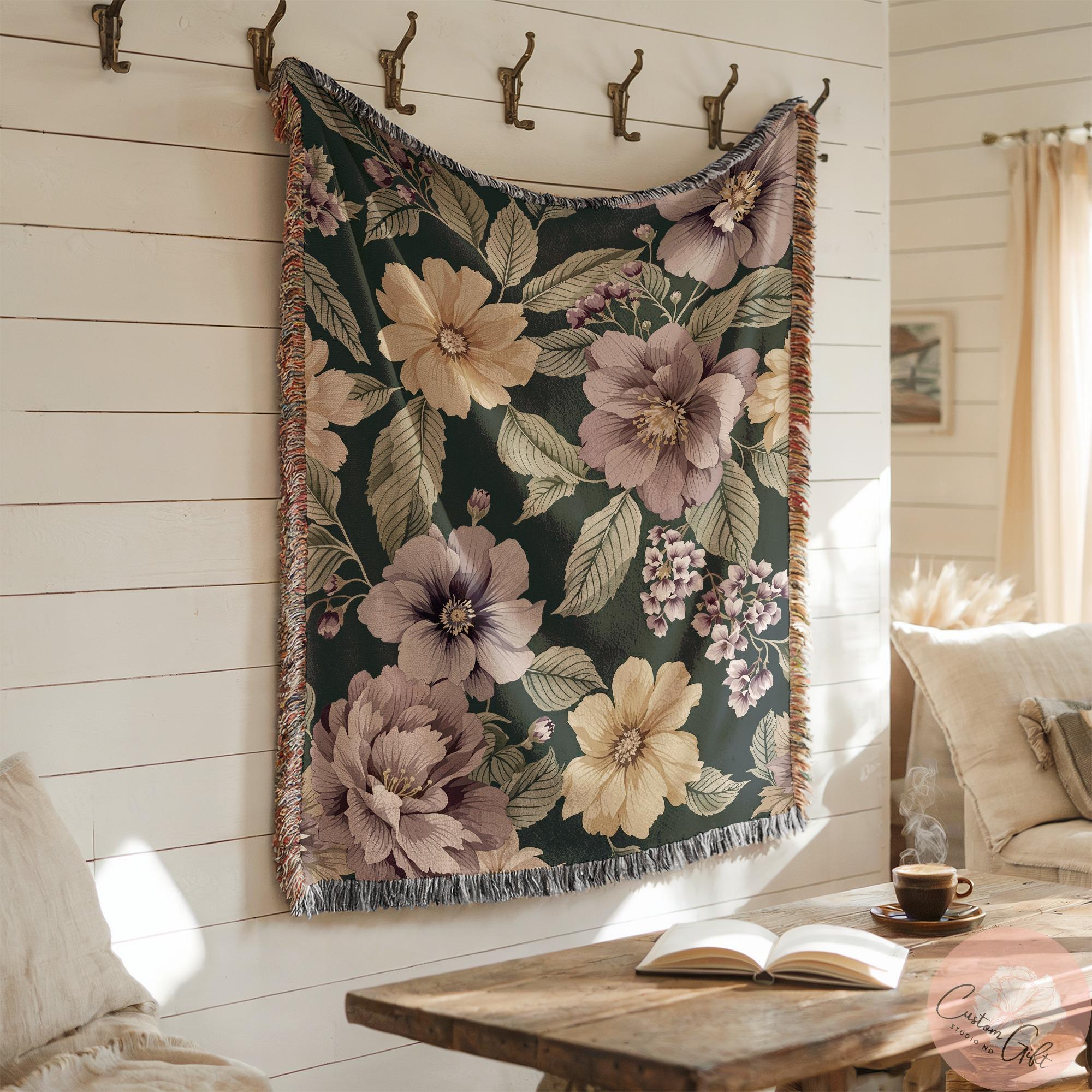 Floral Woven Blanket or Pillow Personalized Flower Blanket Summer Blanket Botanical Woven Unique Throw Romantic Woven Blanket Gifts