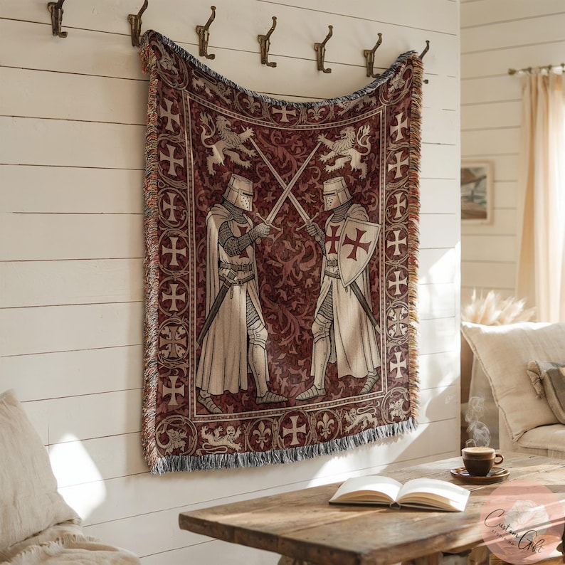 Medieval Knights Tapestry Wall Hanging, Decorative Medieval Decor, Historical Wall Art, Unique Home Decor, Bold and Stylish Design