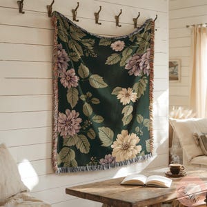 Floral Woven Blanket or Pillow Floral Pillow Gift Personalized Woven Throw Botanical Blanket Romantic Gift Spring Decor Summer Blanket
