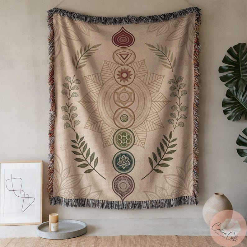 Chakra tapestry, meditation wall art, bohemian decor, yoga space decor, spiritual home accessories, zen wall hanging blanket
