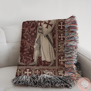 Medieval Knight Tapestry Throw Blanket, Decorative Woven Blanket, Unique Boho Home Decor, Vintage Style Living Room Blanket