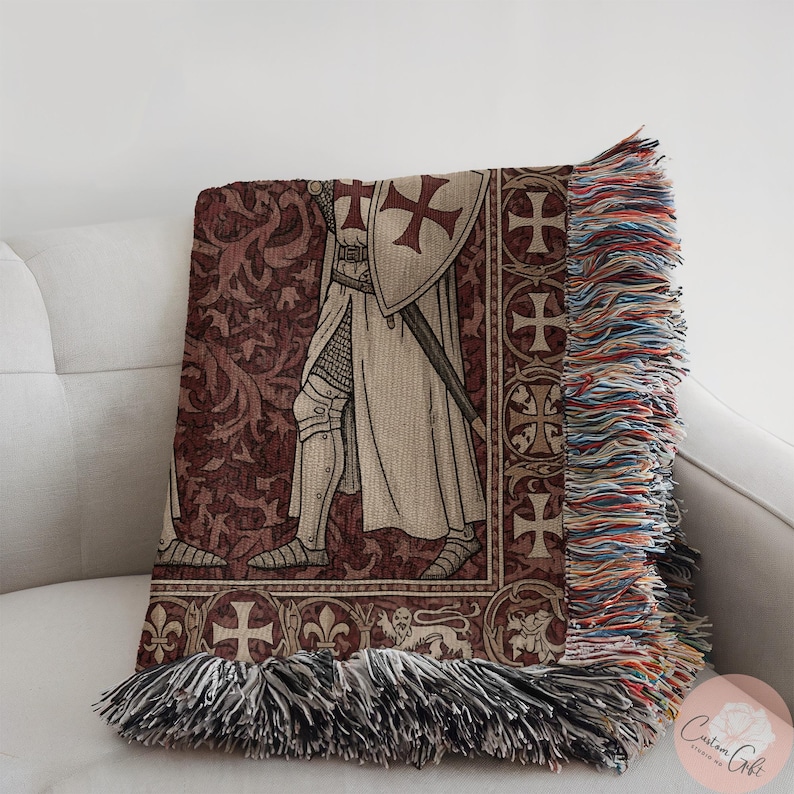 Medieval Knight Tapestry Throw Blanket, Decorative Woven Blanket, Unique Boho Home Decor, Vintage Style Living Room Blanket