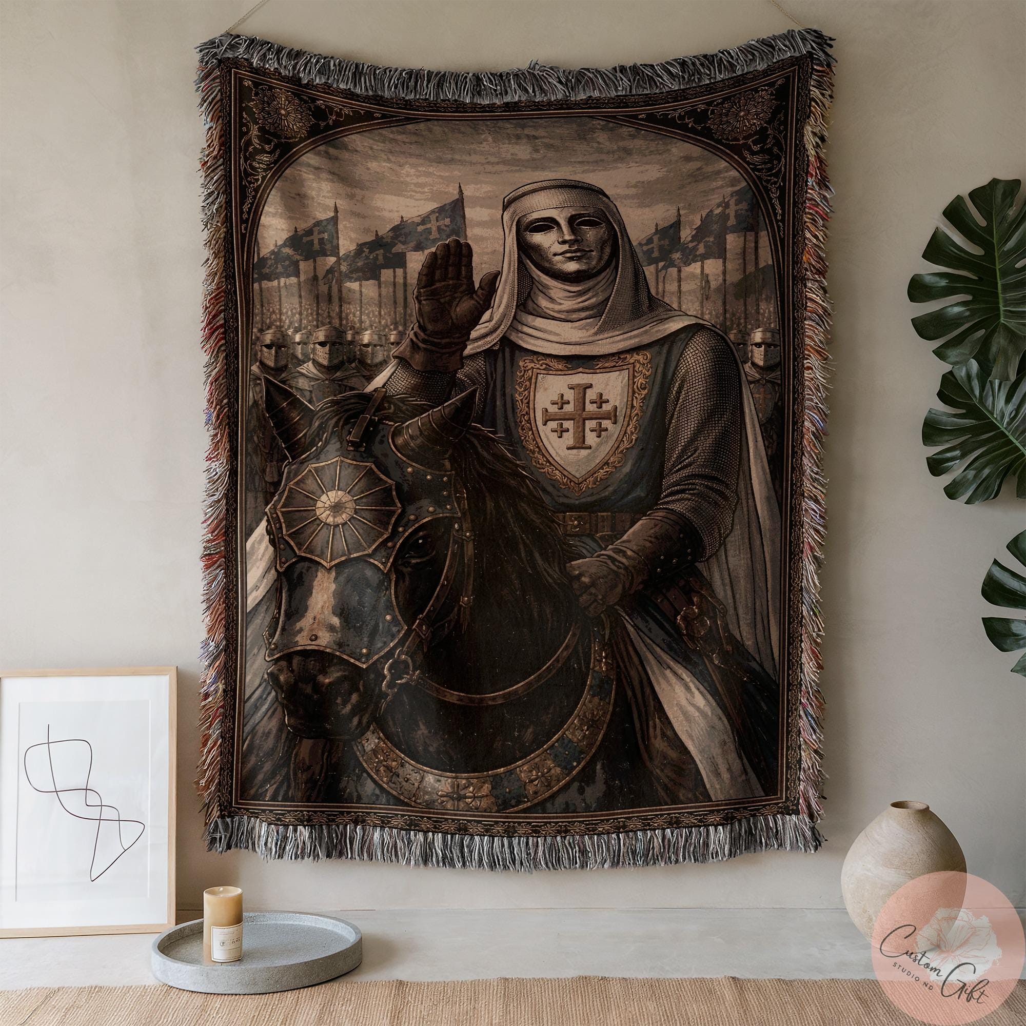 Knight Shield Throw King Baldwin IV Blanket, Templar Knight Woven Throw, Jerusalem Crusader ...