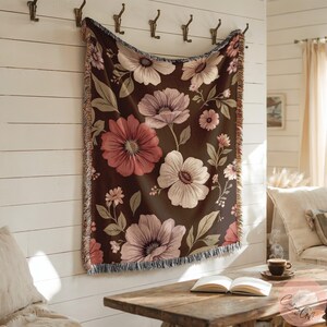 Elegant Floral PillowWoven Blanket Botanical Tapestry Throw Vintage Floral Cottagecore Decor Garden Blanket Gift for Her Made in USA