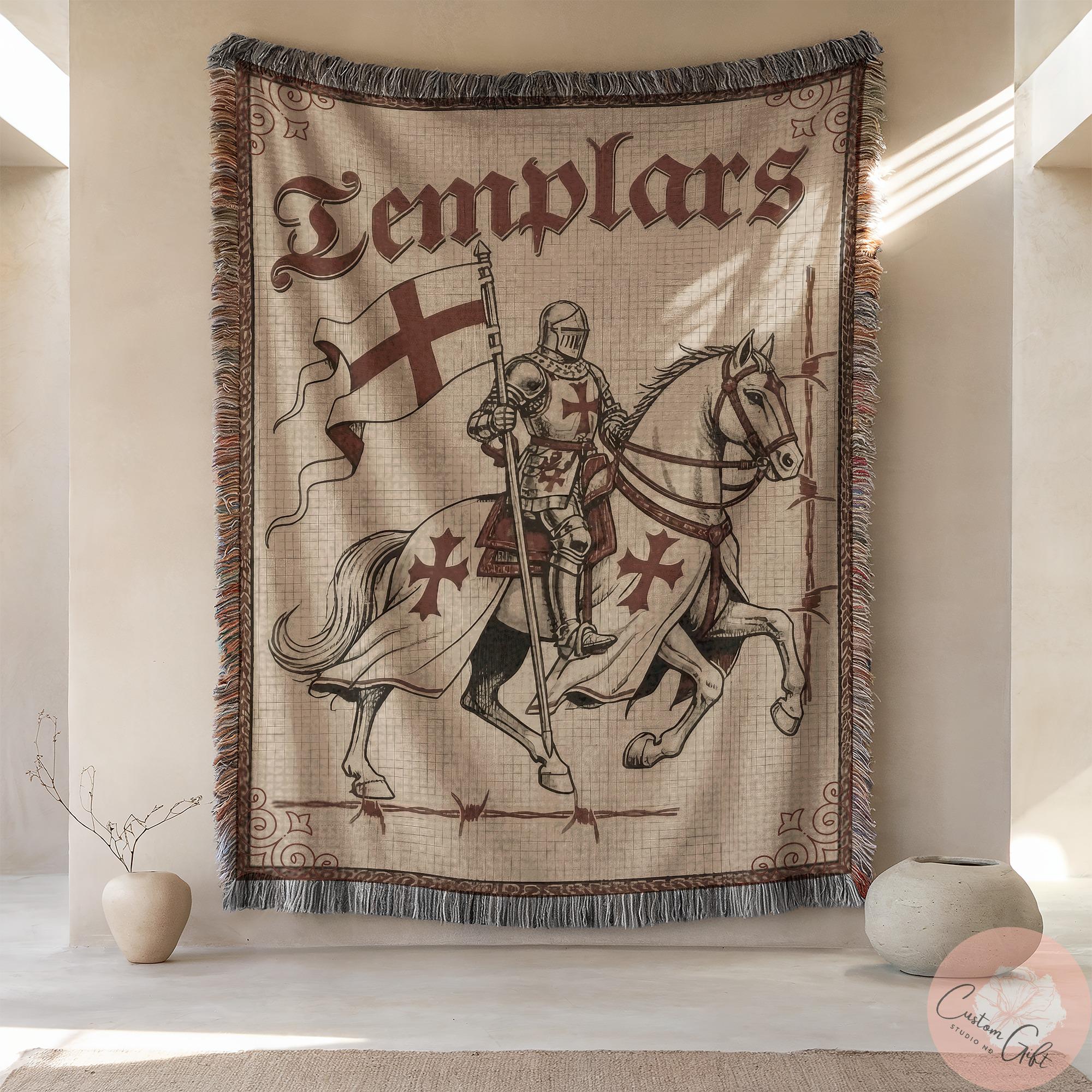 Knight Shield Throw Templar Knight Woven Blanket, Crusader Horse Blanket, Medieval Knight ...