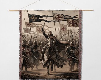 Knights Templar Woven Blanket | Medieval Crusader Knight Throw | Historical Fantasy Home Decor | Warrior Gift