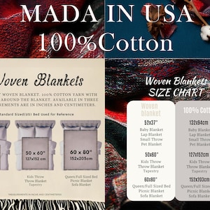 Woven Blankets Made in USA 100 Percent Cotton Soft Throws Baby Lap Kids Throw Blankets Queen King Sizes Available