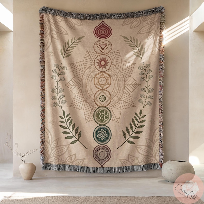 Chakra Tapestry Wall Hanging, Spiritual Home Decor, Bohemian Meditation Decor, Sacred Geometry Design, Yoga Studio Decoration