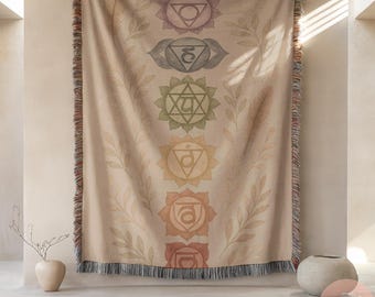 Chakra Meditation Woven Blanket or Pillow, Yoga Throw, Meditation Blanket, Spiritual Blanket, Calming Throw, Zen Blanket, Personalized Gift
