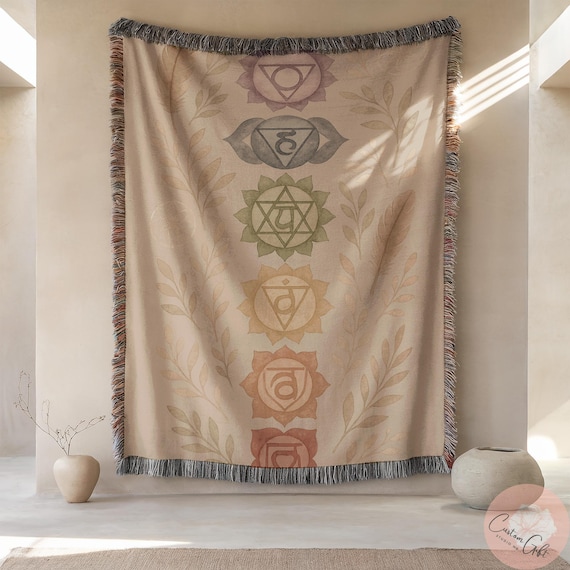 Chakra Meditation Woven Blanket or Pillow, Yoga Throw, Meditation Blanket, Spiritual Blanket, Calming Throw, Zen Blanket, Personalized Gift