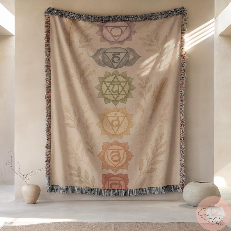 Cozy Sofa Throw Blanket, Floral Chakra Design, Home and Living, Soft Couch Cover, Meditation Decor, Warm Blanket for Relaxation