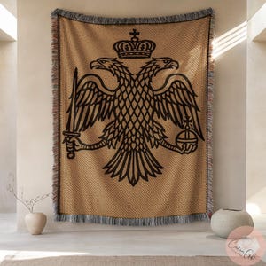Custom Double Headed Eagle Blanket, Orthodox Heritage Woven Throw, Byzantine Inspired Decor, Made in USA, Custom Woven Orthodox Gift