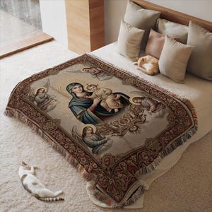 Virgin Mary and Child Tapestry, Religious Wall Hanging, Virgin Mary Art, Large Woven Tapestry, Christian Home Decor