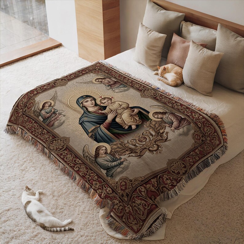 Virgin Mary and Child Tapestry, Religious Wall Hanging, Virgin Mary Art, Large Woven Tapestry, Christian Home Decor
