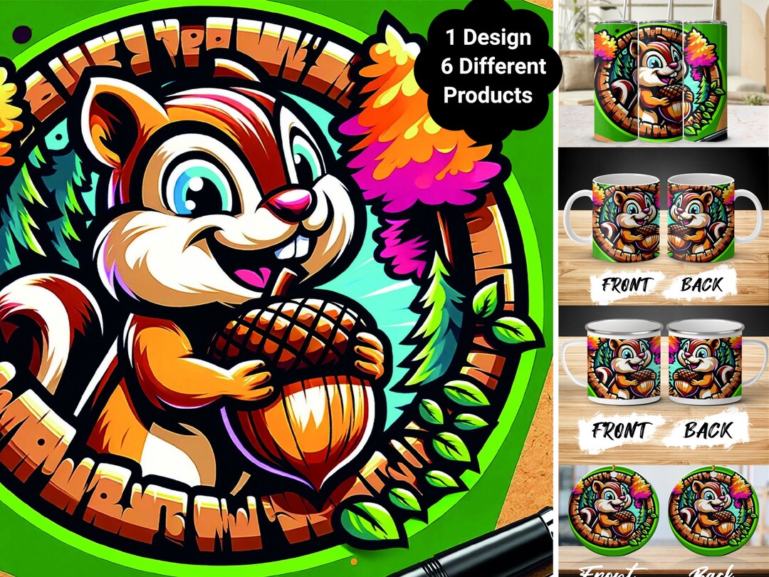 Colorful Chipmunk Illustration 20oz Tumbler, 11oz and 15oz Coffee Mug ...