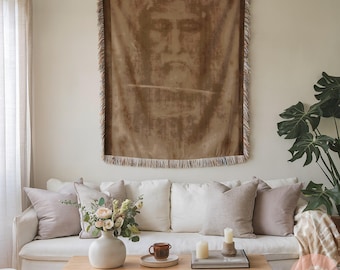 Shroud of Turin Blanket Religious Throw, Christian Gifts idea, Unique Faith Gift Woven Art, Sacred Replica Jesus Relic, Custom Woven gift