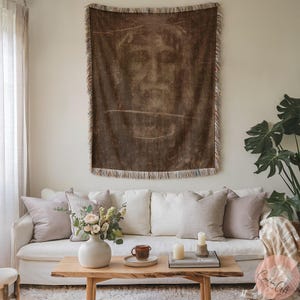 Shroud Of Turin Woven Blanket, Catholic Religious Woven Throw, Sacred Image Blanket, Faith-Based Gift, Made In USA,homedecor,Jesus Gift Idea