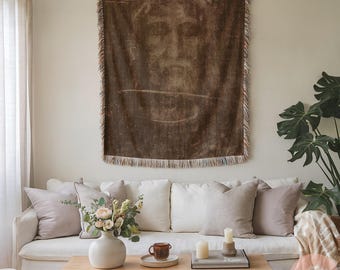 Shroud Of Turin Woven Blanket, Catholic Religious Woven Throw, Sacred Image Blanket, Faith-Based Gift, Made In USA,homedecor,Jesus Gift Idea