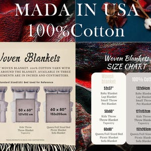 Woven Blankets, 100 Percent Cotton Yarn, Made in USA, Available in Three Sizes, Perfect for Warmth and Comfort, Cozy Home Decor