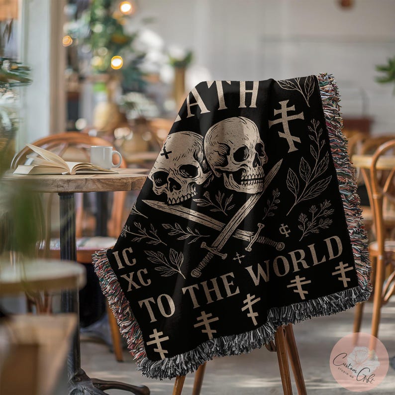 Skull Symbol Blanket, Gothic Decor Throw, Unique Skull Design, Skeleton Throw Blanket, Statement Piece Decor, Goth Home Accessories