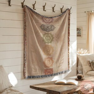 Cozy chakras throw blanket, Bohemian chic home decor, Colorful tassel throw, Spiritual resting blanket, Couch and bed accessory