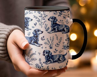 Blue Dachshund Dog Mug, 11oz and 15oz Coffee Cup, Doxie Lover Gift, Dog Owner Present, Pet Lover Gift, Cute Dog Illustration Mug