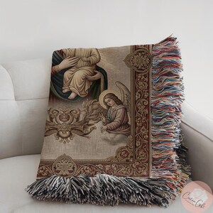 Virgin Mary and Child Tapestry, Religious Wall Hanging, Catholic Home Decor, Holy Mother Blanket, Prayer Room Decoration