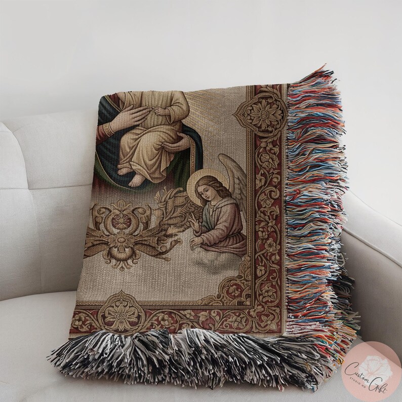 Virgin Mary and Child Tapestry, Religious Wall Hanging, Catholic Home Decor, Holy Mother Blanket, Prayer Room Decoration