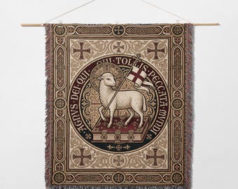 Agnus Dei Woven Blanket, Knights Templar Lamb of God Sacred Art Throw, Medieval Christian Home Decor, Spiritual Gift