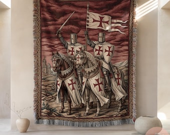 Manta de los Caballeros Templarios Cruzados, Manta de Guerrero Medieval, Tapiz con Arte de la Cruz Roja, Decoración Religiosa, Regalo Cristiano