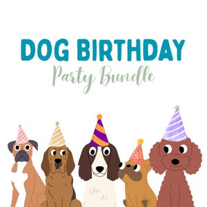 Printable Dog Birthday Party Decorations Bundle – Puppy Invitation, Banner, Favor Tags & More – Dog Theme Party Decor