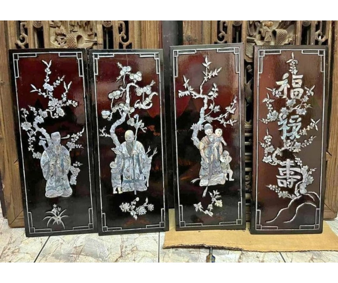 Lacquer Antique Chinese Wall Panels Etsy