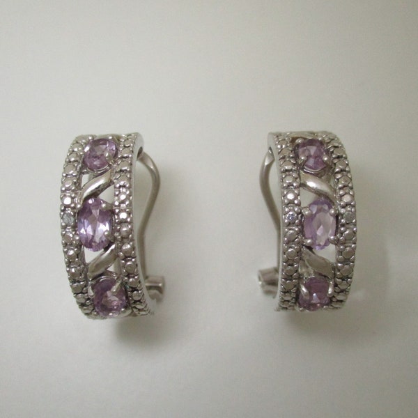 Amethyst Marcasite Sterling Half Hoop Earrings