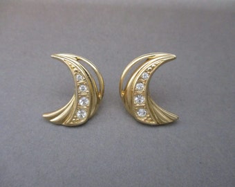 Gold Tone Crescent Stud Earrings