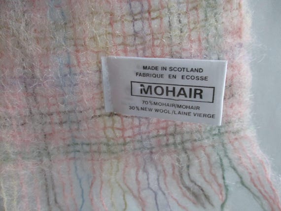 Pink/Yellow Chunky Plaid Mohair-Look Scarf with Fringe