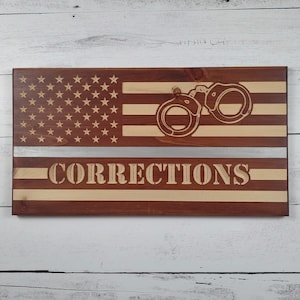 Thin Grey Line Corrections Officer Flag - Wood Carved Sign