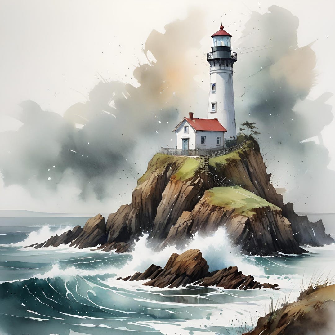 Coastal Lighthouse Watercolor Art Print | Seascape Decor | Nautical ...