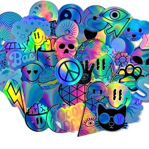 43 Pack Vinyl Holographic Stickers, Random Pack, Glossy Finish, Laptops, Scrapbooking, Planner Accessories, Phone Case, Waterproof