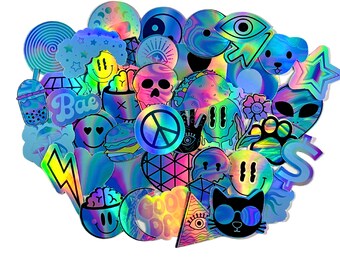 43 Pack Holographic Vinyl Stickers, Random Glossy Decals