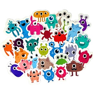 29 Pack Of Glossy Vinyl Little Monster Stickers, Kids Gift, Laptops, Scrapbooking, Planner Accessories, Phone Case, Waterproof