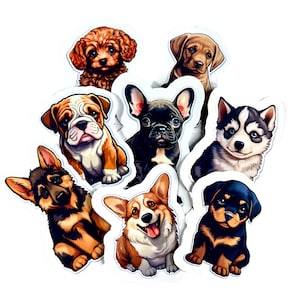 8er Pack Vinyl niedliche Welpen Aufkleber, Haustier-Liebhaber-Geschenk, glänzende Oberfläche, Laptops, Scrapbooking, Planer-Zubehör, Bullet Journal, wasserdicht