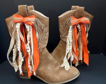 Orange & Cream Theme Trendy Game Day Concert Party Boot Bows