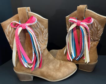 Bright Pink Blue & Yellow Flowers Trendy Boot Bows