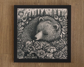 Rest Is Resistance, Bedroom Art, Tricia Hersey, Rest, Sleep, Friend Gift, Bear Art, Activist, Bedroom Decor, Bedroom Prints, Lino Style
