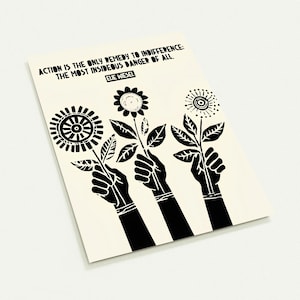Postais x10 Postais Elie Wiesel, Ação... Remédio para a indiferença, Postais de Ilustração em Estilo Lino, Postais de Ativismo