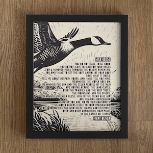 Wild Geese By Mary Oliver, Mary Oliver Print, Mary Oliver Poem, Lino Style Art, Goose Print, Nature Print, Poetry Print, Poetry